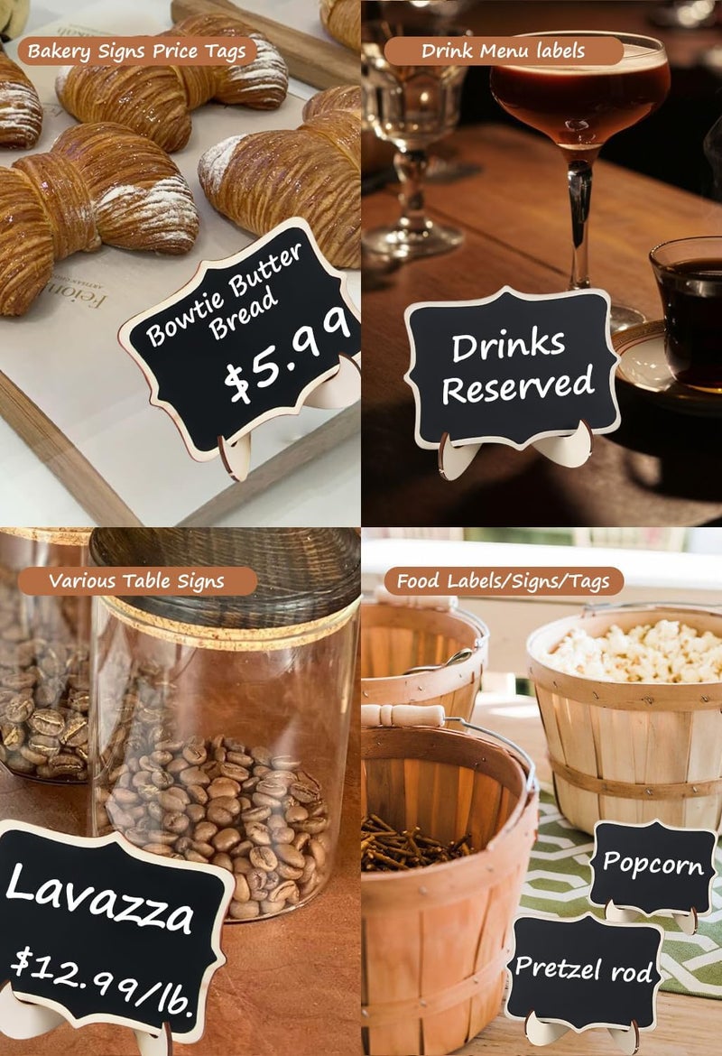 Herda 18 PCS Mini Chalkboard Signs with Easel Stand, Wooden Blackboard Labels for Wedding Celebration, Name/Place Cards, Food Labels for Party Buffet, Reusable Signs/Message Boards/Table Numbers etc. - Image 5